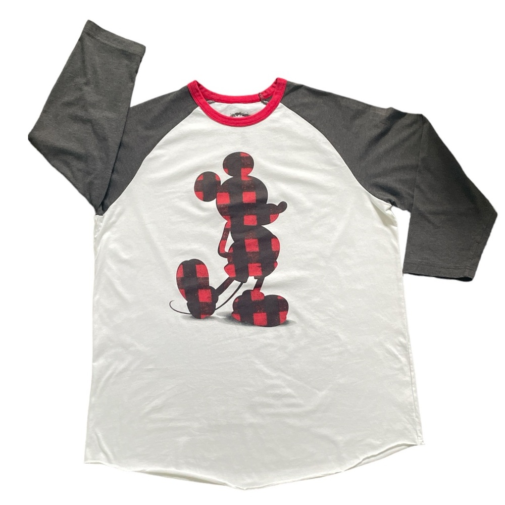 Disney long sleeve T-Shirt Top with buffalo plaid Mickey, red white gray Sz XL - Picture 4 of 9
